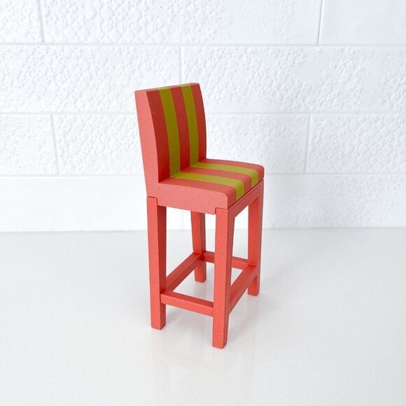 Miniature Barbie Bistro Table 4  MCM Striped Chairs Dollhouse Furniture - Picture 11 of 12